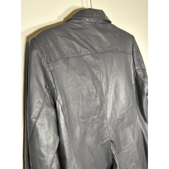 Vintage 100% Leather Gray Blazer Button Up Jacket Quiet Luxury Classic Size 14 - Picture 6 of 9